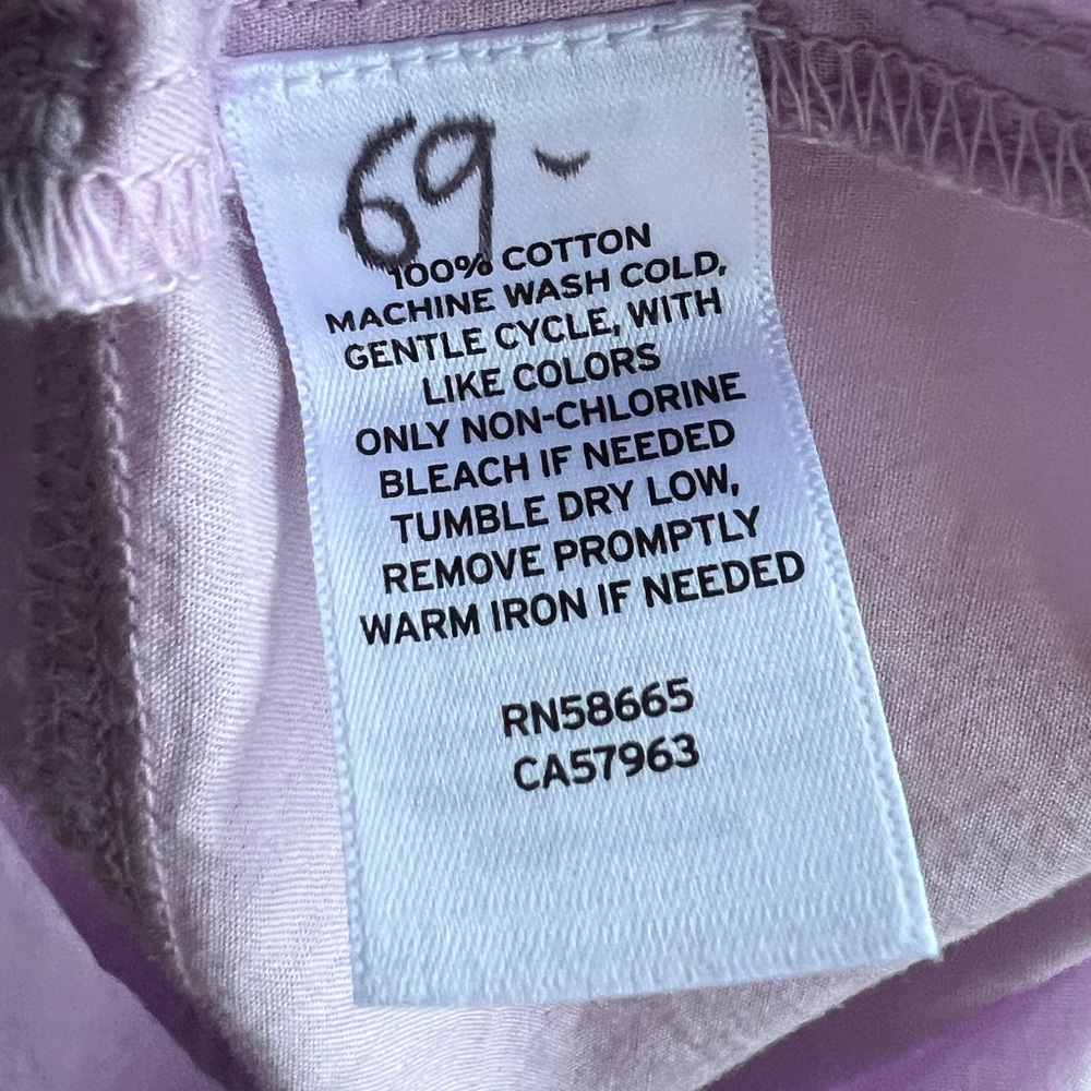 🆕 Solid Lilac Shirt 100% Cotton LS Buttons Up Back Slit Tunic M - Picture 10 of 11